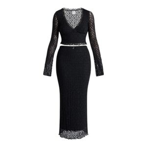 No Boundaries Black Lace Knit Maxi Skirt Two-Piece Set XXS (00) NWT